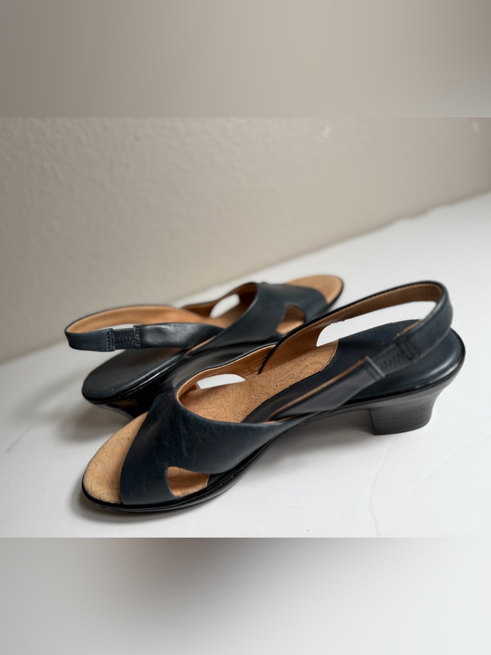 Sofft~Comfort~Navy~Leather~Peep Toe~Slingback~Block Heel~Pump~Sandal~Size 8.5 - Picture 11 of 14